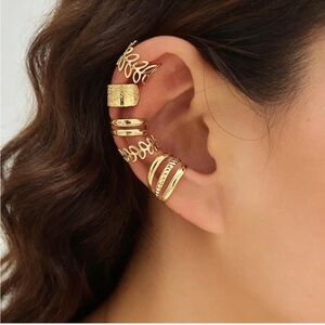 Ear Cuffs Non Piercing for Women, Adjustable Clip on Cartilage, Gold Tone